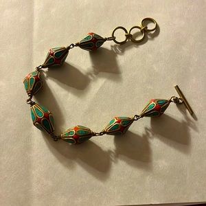 Vintage Coral and turquoise set in brass bracelet